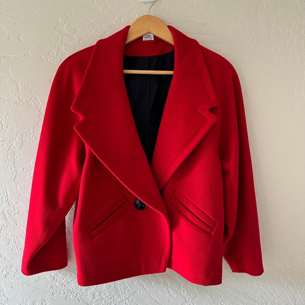 Vintage 90s Womens 100% Wool Pea Coat Red Size Large Double Breasted *Tiny Flaw